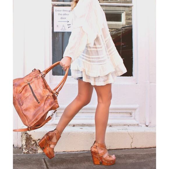 Bed Stu *Lucrative* Floral Cut Wedge Leather Sandals | Sz 10 Tan Rustic NEW $235 - Picture 3 of 6